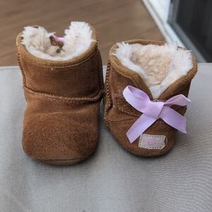 UGG Brown Baby Booties with Pink Bows